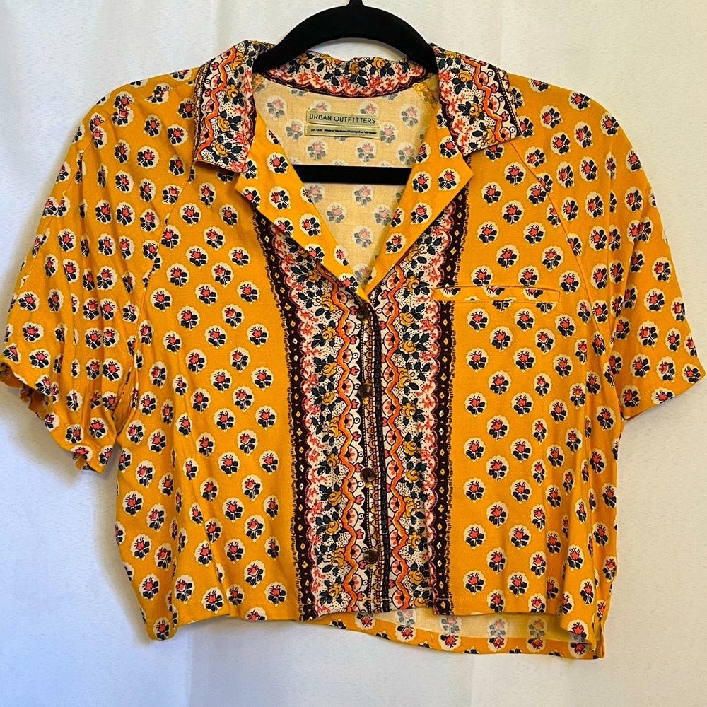 Yellow Cropped Urban Outfitters Button-Down Top